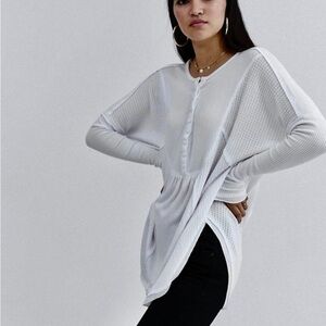 Gibson Gray Oversized Henley Button Slouchy Knit Top